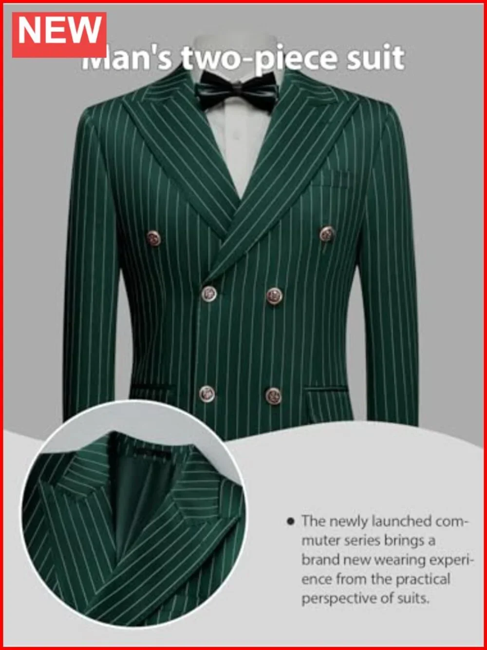 Men's Double Breasted Suit 2 Piece Pinstriped Peak Lapel Blazer Pant